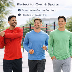 BILLIONHATS Mens Long Sleeve Colorful T-Shirts, 100% Cotton -Crew Neck Bulk Tees