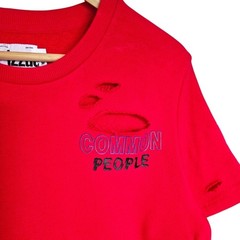 Izzue Red Common People Distressed Short Sleeve Sweatshirt M Medium