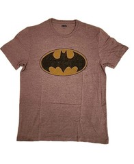 New DC Comics Distressed Batman Logo Mens Large Soft Light Heather Grey Tee