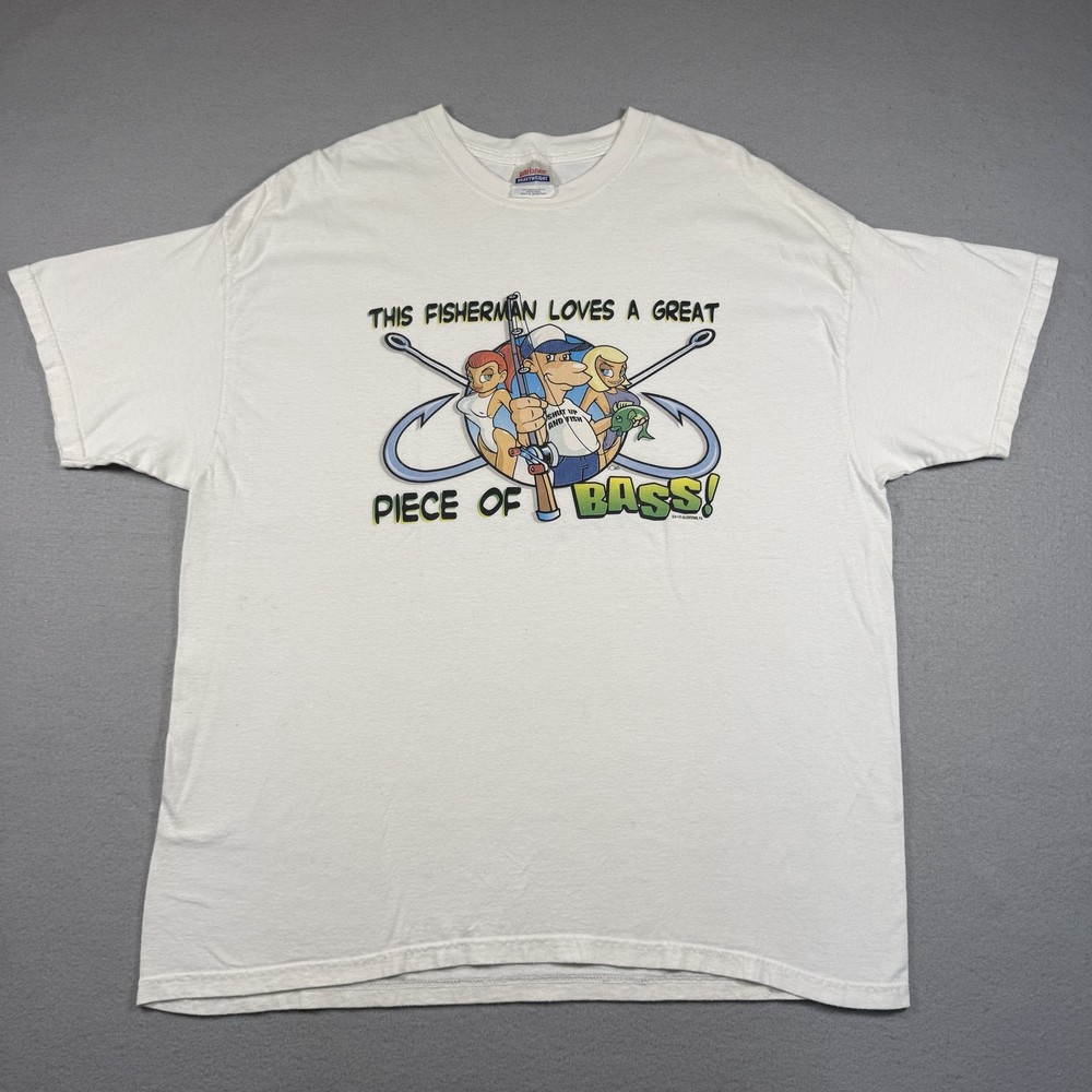 Hanes T-Shirt Men’s XL White Fishing Joke Funny Babe 100% Cotton Vintage Y2K