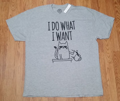 Men’s Cat t-shirt “I Do What I Want” (XL) Cat Pushing Coffee Off Table, NEW