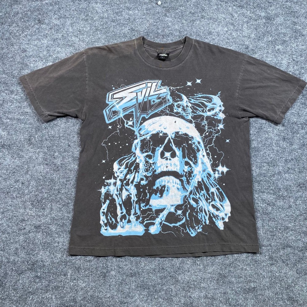 Evil Vice Mens Skull Lightning Graphic T-Shirt Faded Black Size L Made in USA