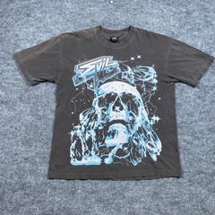 Evil Vice Mens Skull Lightning Graphic T-Shirt Faded Black Size L Made in USA