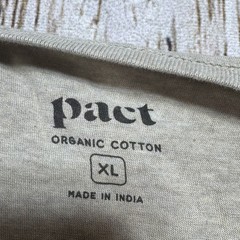 Pact Men’s XL Oatmeal Beige Solid 100% Organic Cotton Casual Crewneck T-shirt