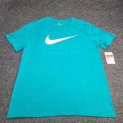 Nike Shirt Mens Large Turqouise Green White Swoosh Sportswear Cotton Tee 80