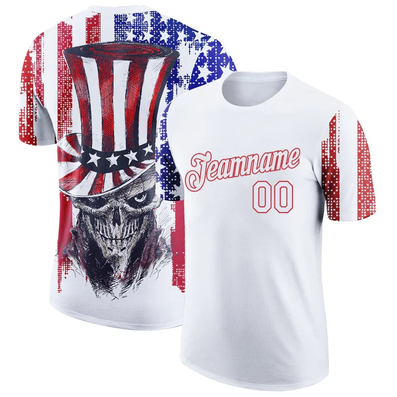 Custom White Red-Royal 3D American Flag Skull Patriotic T-Shirt HS1156