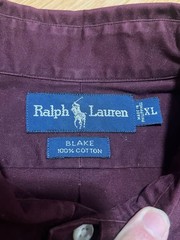 Ralph Lauren BLAKE Shirt XL Wine Red Cotton Used For 14Y+ Japan