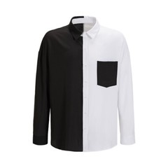 Men Black White Shirt Casual Slim Shirts Long Sleeve Button Down Top Blouse