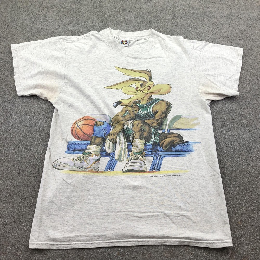 Vintage Looney Tunes Shirt Mens Medium Gray Wile E Coyote Hoop Slam 1996 90s
