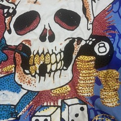 Ed Hardy Shirt Mens Small Blue Skull Bones Rhinestone Capri New Y2k Style Dice