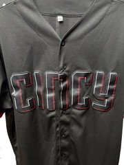 Men’s Black/Red Graphic Logo Button-Front Short Sleeve Polyester T-Shirt XXL