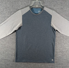 LL Bean Shirt Mens Medium Gray Blue Crew Wool Blend Fleece Lined Long Sleeve