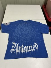Untamed Lion Shirt XL Blue Y2K Grunge AOP Skater Streetwear Cyberpunk MMA Tapout