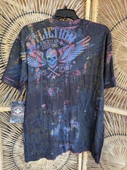 Affliction American Customs Shirt Mens Large Blue Mineral Wash Skull Graphic USA