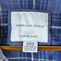 AMERICAN EAGLE Men’s Flannel Shirt Blue Gray Plaid Long Sleeve Super Soft Medium