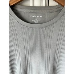 Claiborne Mens XL Light Gray Ribbed Designed Dressy Lightweight T-Shirt