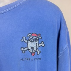Comfort Colors Turks & Caicos Pirate Dog Graphic T Shirt XXL Garment Dyed Blue