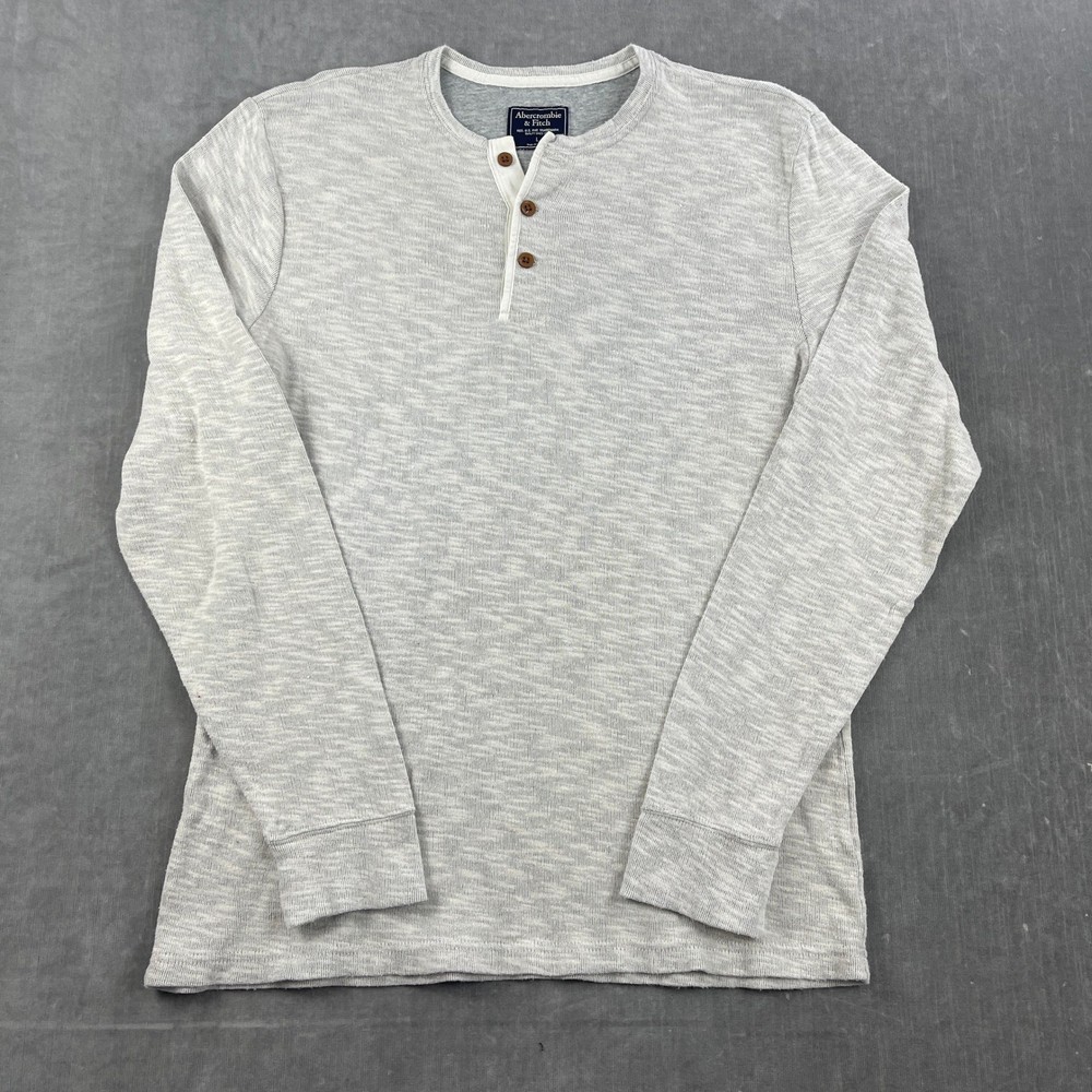 Abercrombie & Fitch Mens Large Gray Henley Long Sleeve Ribbed Knit Shirt