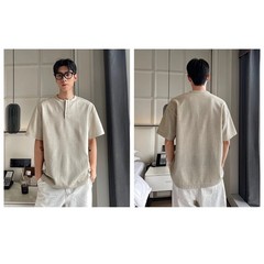 Men’s Casual Lightweight T Shirt Imitation Linen Texture Collar Design