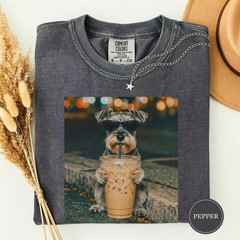 Funny Miniature Schnauzer Drinking Iced Coffee Unisex T-Shirt