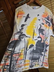Vintage 90s Single Stitch Ducks Loons AOP All Over Print Nature Tee T Shirt XXL