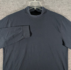 LL Bean Mock Neck Shirt Mens Large Navy Long Sleeve Tee 100% Cotton 508112