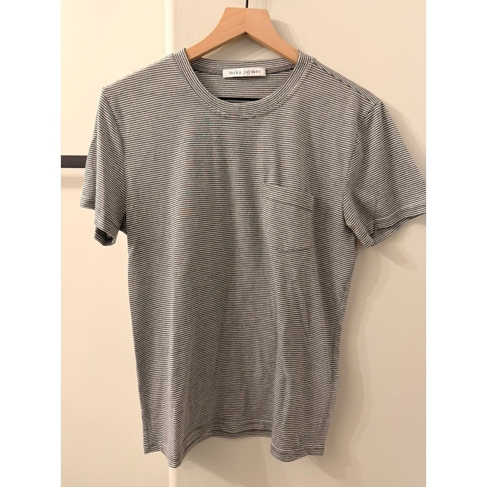 Mika Jaymes Pocket T-Shirt Mens Grey White Micro Stripe Tee