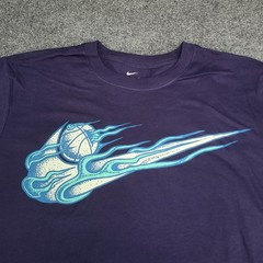 Nike Shirt Mens Medium Indigo Blue Basketball Swoosh Flame Sportswear Cotton Tee