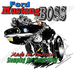 “Ford Mustang BOSS” : DTG PRINT on 100% COTTON WHITE T-Shirt Size XLGE