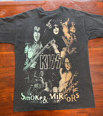 KISS BAND SHIRT 23×31.5 (XL) PSYCHO SMOKE AND MIRRORS-RARE BOOT FIND-CUT TAG-AOP