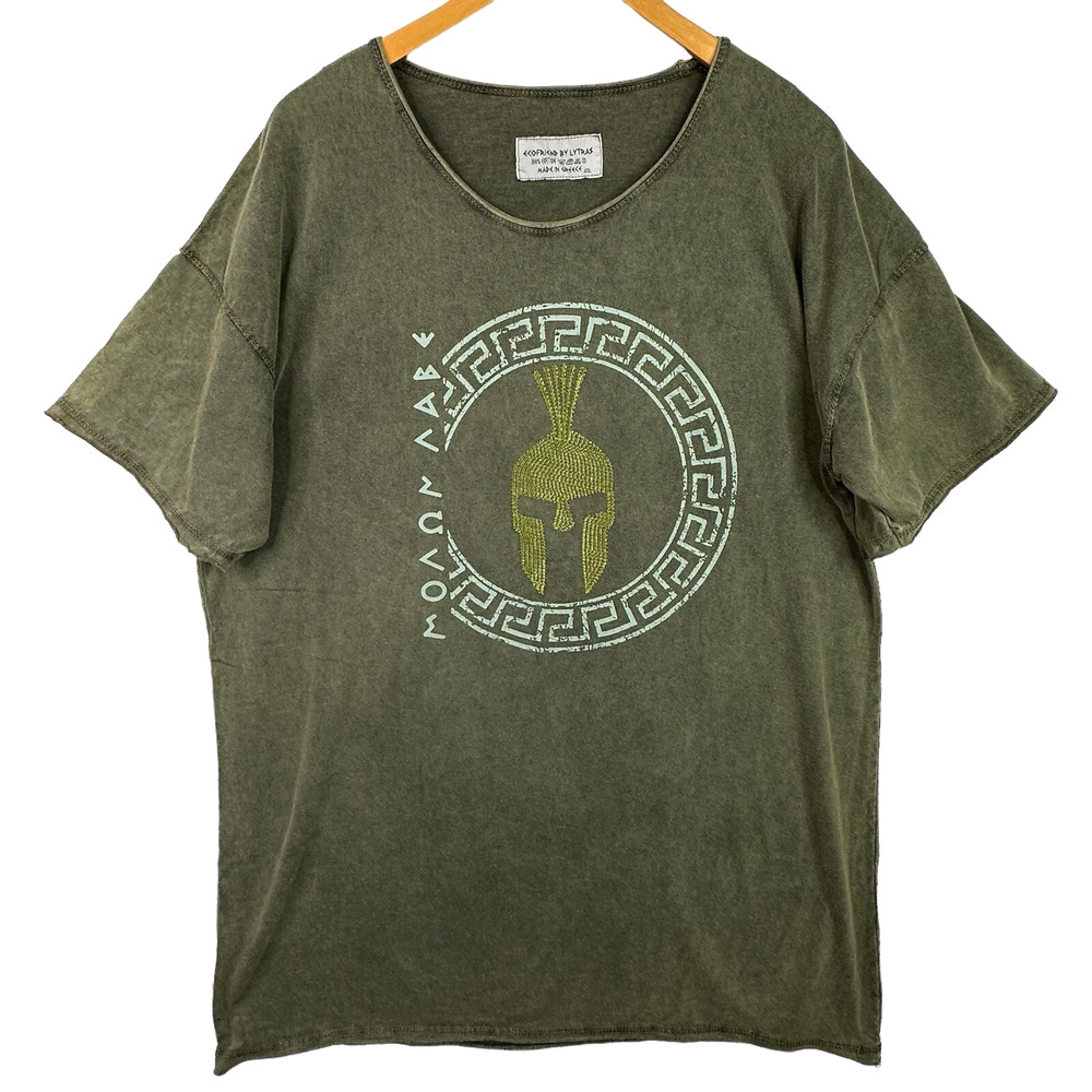 Spartan Helmet Graphic Tee Mens XL Greek Warrior Made in Greece Oversized