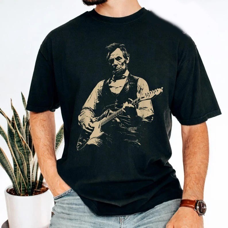President Abraham Lincoln Playing Guitar Abe LincolnT-Shirt, Funny History Music