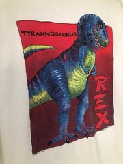 Vtg Fabric Art White Single Stitch Dinosaur T-REX Nature Graphic USA Made XL