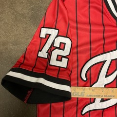 Marc Ecko Jersey T Shirt Mens S Red Black Vertical Stripe Heavy Fabric Print