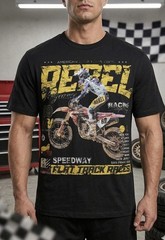 Rebel Speedway Flat Track Races Graphic Tee – Vintage Y2K Motocross Black Tshirt