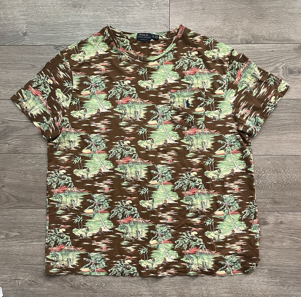 Polo Ralph Lauren Classic Fit XL Hawaiian Beach Surfing Hula Girl Short Sleeve