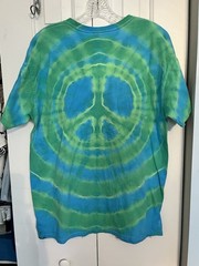 Gildan Heavy Cotton Unisex L Blue/Green Tie-Dye Peace Sign Crew Cotton Tee