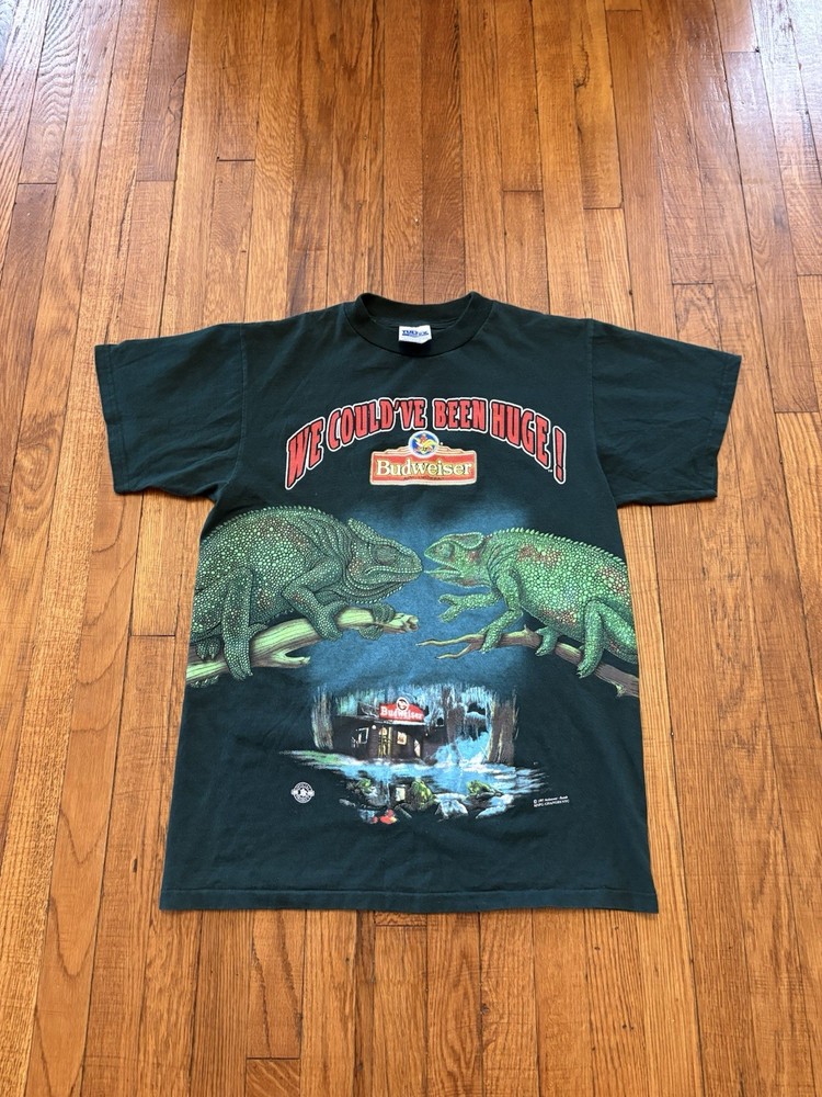 Vintage Budweiser We Could Have Been Huge Lizard Shirt Mens Medium Green
