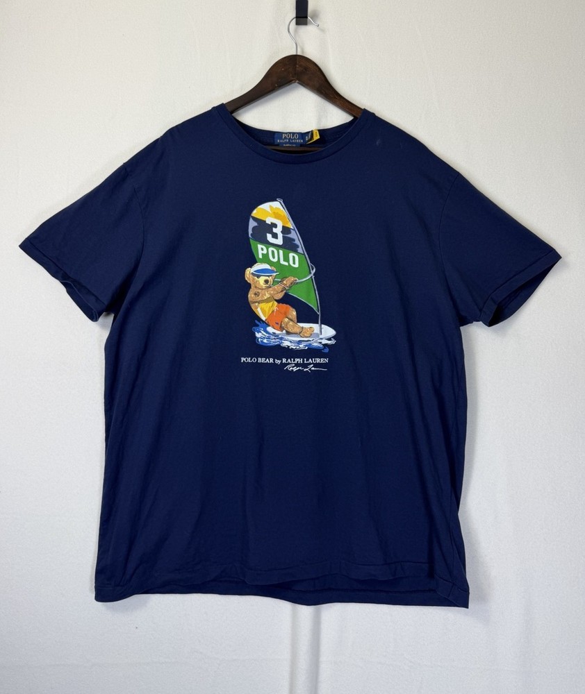 Polo Ralph Lauren Shirt Men XL Blue Polo Bear Windsurfing Nautical Crew Surf