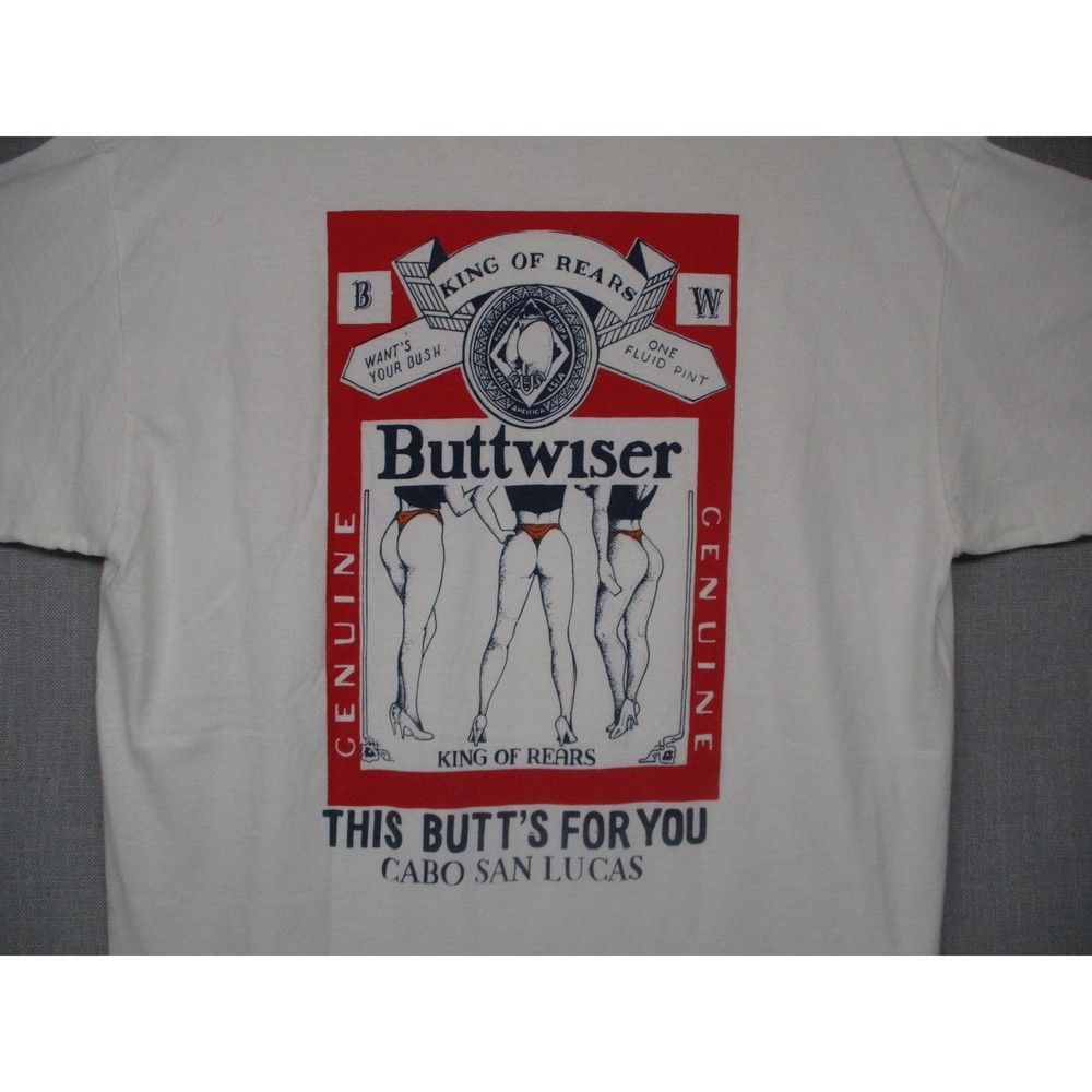 Yazbek Vintage Humorous Buttwiser Print Short Sleeve Graphic TShirt Men Size L