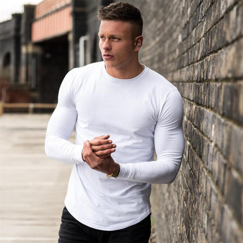 Zonbailon men’s t-shirt pure cotton breathable fashion trend slim long sleeve