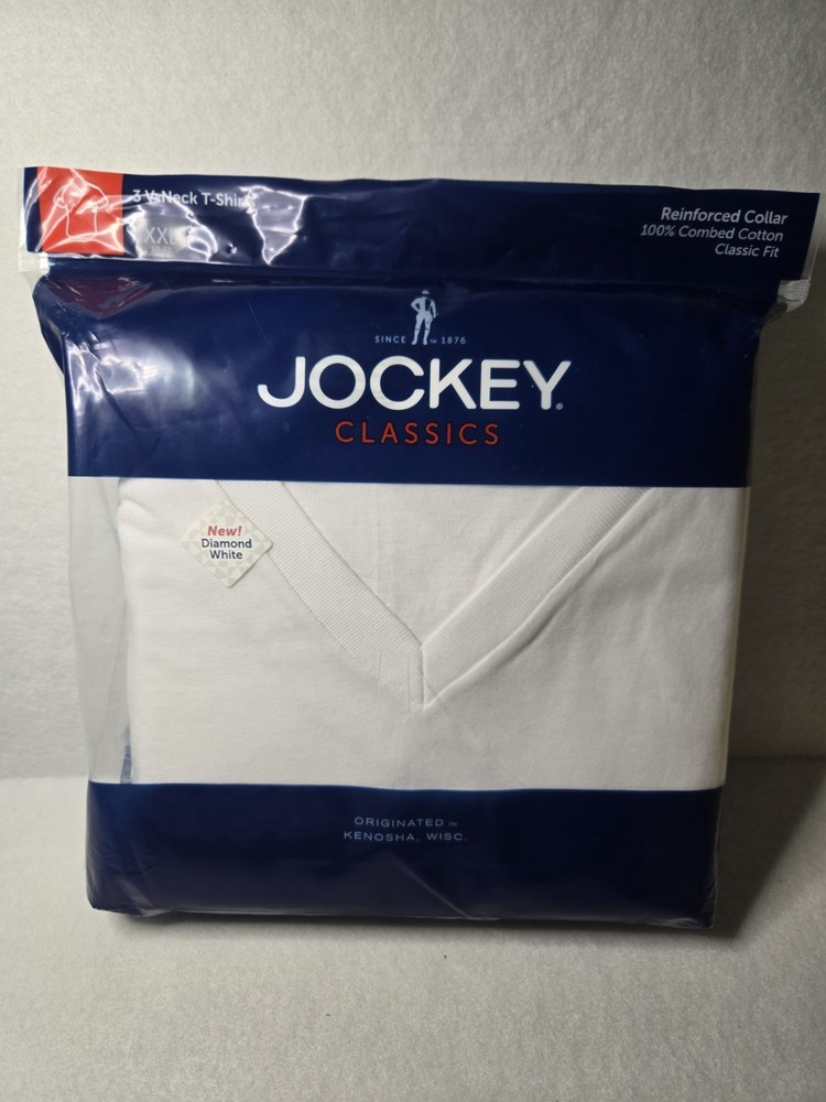 JOCKEY CLASSIC Mens V-Neck T-Shirt Diamond White Size XXL Pack of 3.