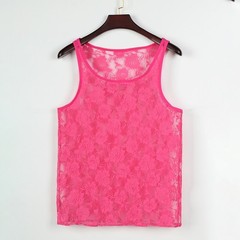 Men’s Stretchy Floral Lace Mesh Tank Top Sleeveless Fitted Vest for Vacation