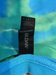 Gildan Heavy Cotton Unisex L Blue/Green Tie-Dye Peace Sign Crew Cotton Tee