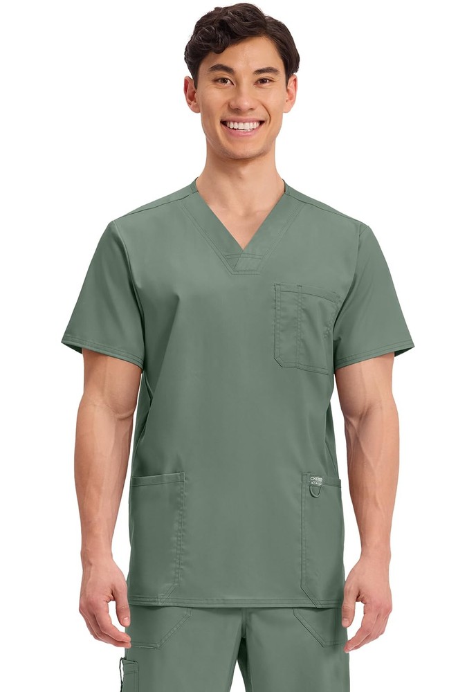 Scrub top for Men V-Neck with 3 Pockets, Knit Details, Soft, Durable, Breatha…