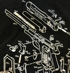 Men’s T Shirt-2XL-Black -novelty-Gun- Screen Print graphic tee -plain back-