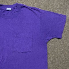 SEE PHOTOS – VTG 80s Fruit of the Loom Pocket Shirt Large Purple Single Stitch