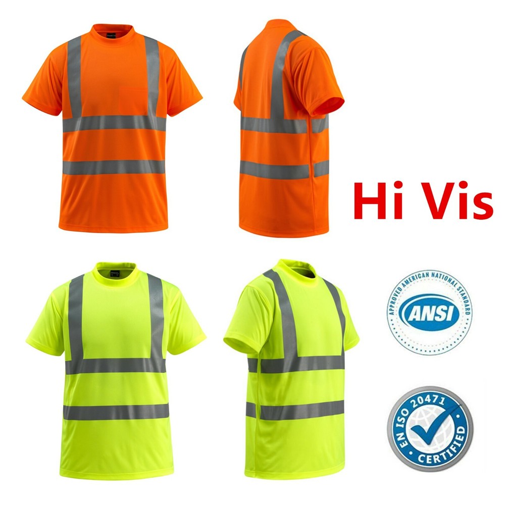 Hi Vis ANSI Class 2 Reflective Safety Work Short Sleeve T Shirts High Visibility
