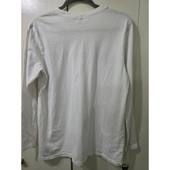 GUESS Mens White Long Sleeve Graphic Logo Tee Shirt Gold Foil Navy Stripe M Y2K