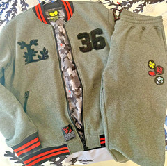 Wu Tang Clan Jacket & Pant Set Varsity Grey Mens Large Lifted Research